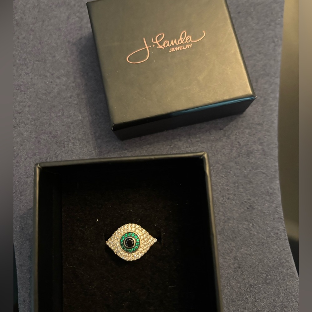 18K Gold Evil Eye Ring - Diamonds, Size 6